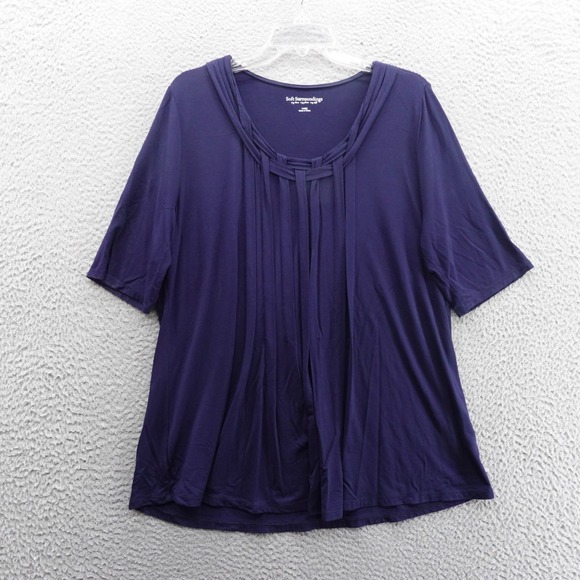 Soft Surroundings Tops - Soft Surroundings Weave Neckline Tunic Top Large Navy Blue Womens Half Sleeve‎
